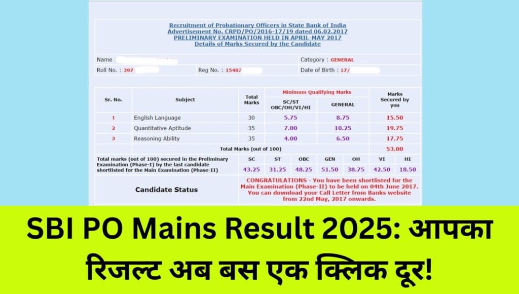 SBI PO Mains Result 2025